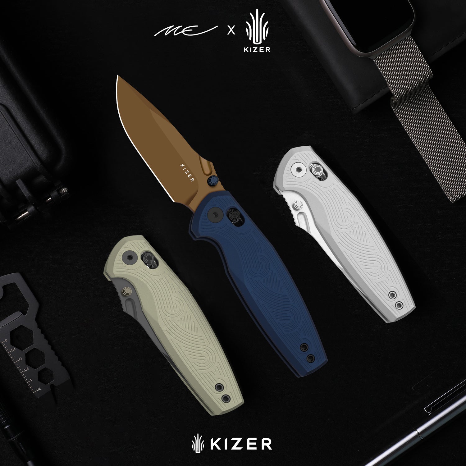 Khamsin | Kizer Clutch Lock™ | Nitro-V | Sandstorm Aluminum | Satin Finish | KizerV™ 3791A3