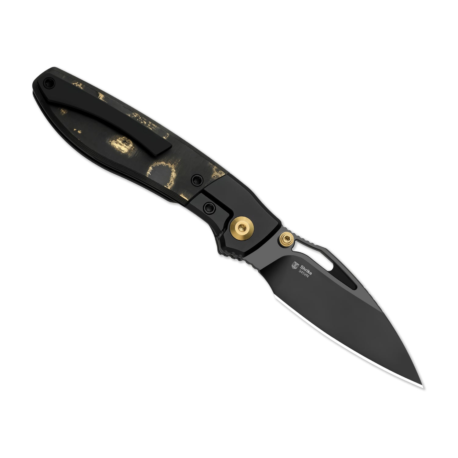 Shrike | S45VN | Titanium & Fat Carbon Camo Gold | Matte DLC Ultra | Front Flipper | KizerB™ 3746A2
