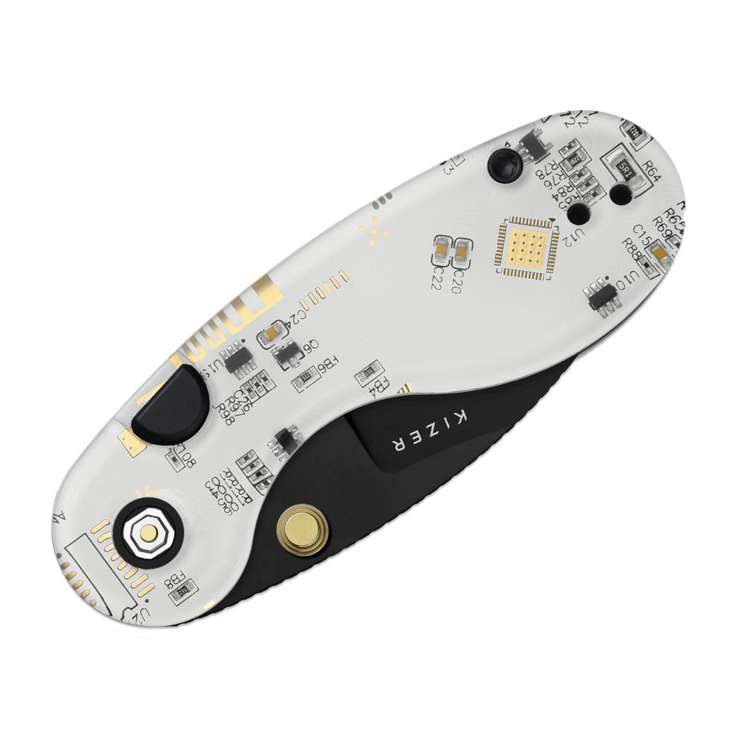 Microbe™ PCB | Kizer Button Liner Lock™ | CPM Rex45 | Resin & PCB | Black PVD Coating | KizerB™ 2742BDA1
