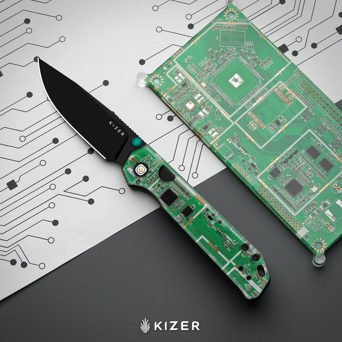 Begleiter PCB | Kizer Button Liner Lock™ | BD1N | Resin & PCB | Black PVD Coating | KizerV™ 3458.2BDA5