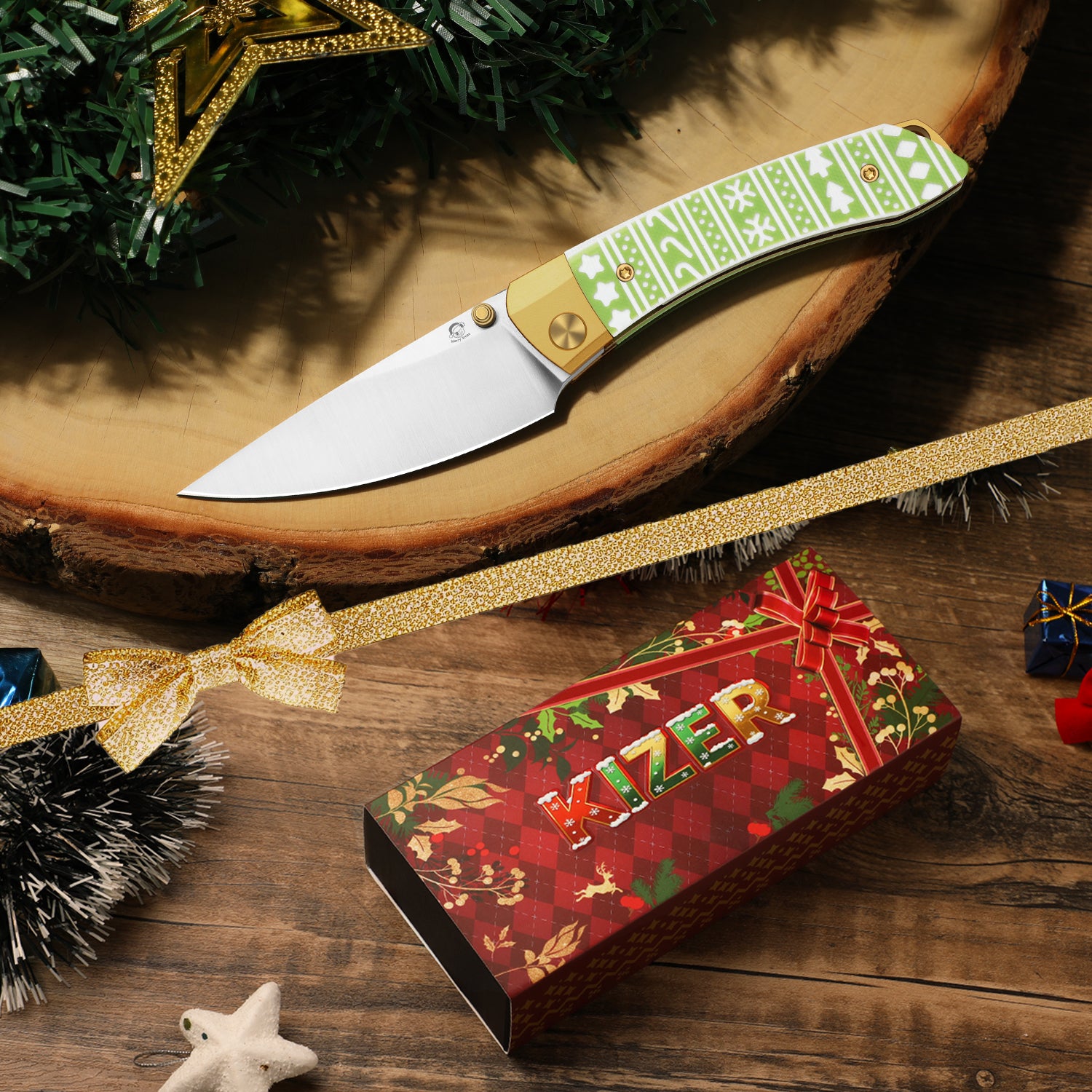 Christmas | Mini MoMo | S45VN | Aluminum & G10 | KizerB™ 3663MC1 | Limited