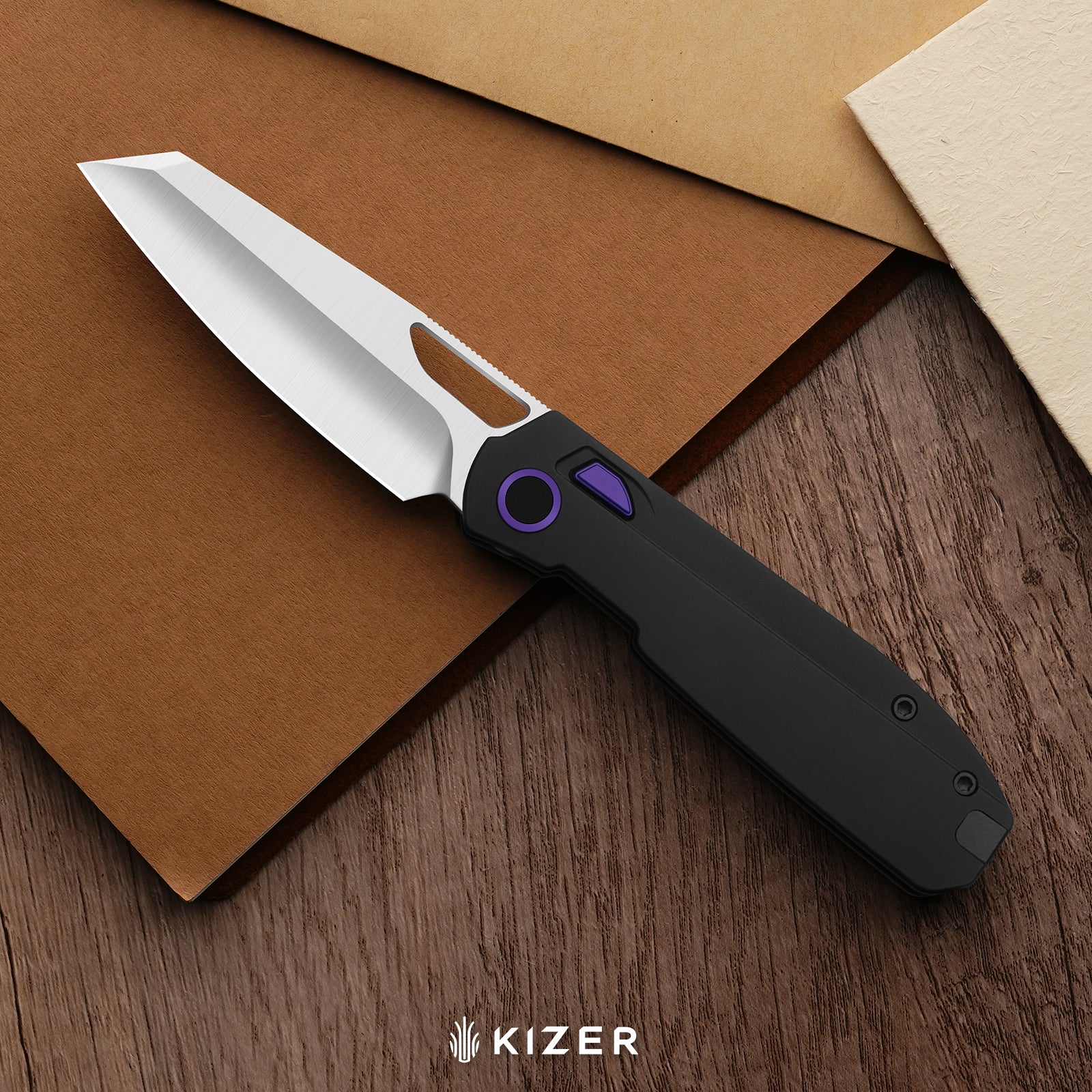 Mash | Kizer Button Liner Lock™ | M390 + PVD Coating & Stonewashed + Hollow Grind | CamoCarbon Shipwreck | KizerB™ 3699BSA3