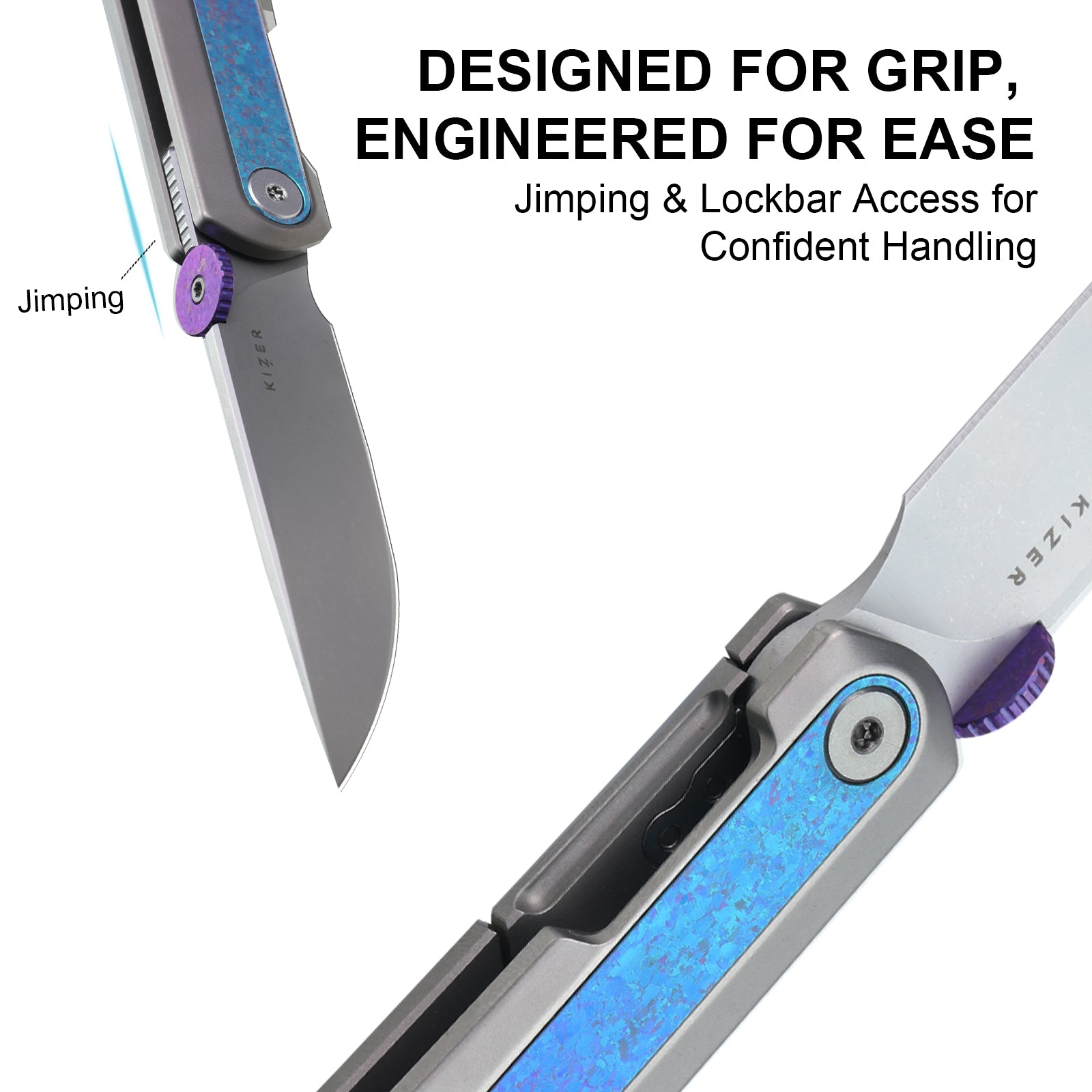 Quoll | S45VN | Titanium & Crystallized Titanium | Stonewashed | KizerB™ 3733A2