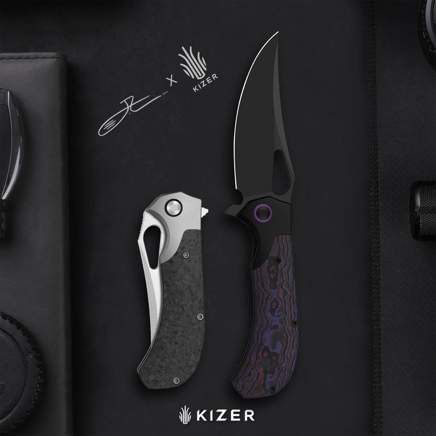 Cyclone | Frame Lock | Titanium & Fatcarbon Purple Haze | S35VN+Matte DLC Ultra | KizerB™ 3734A1