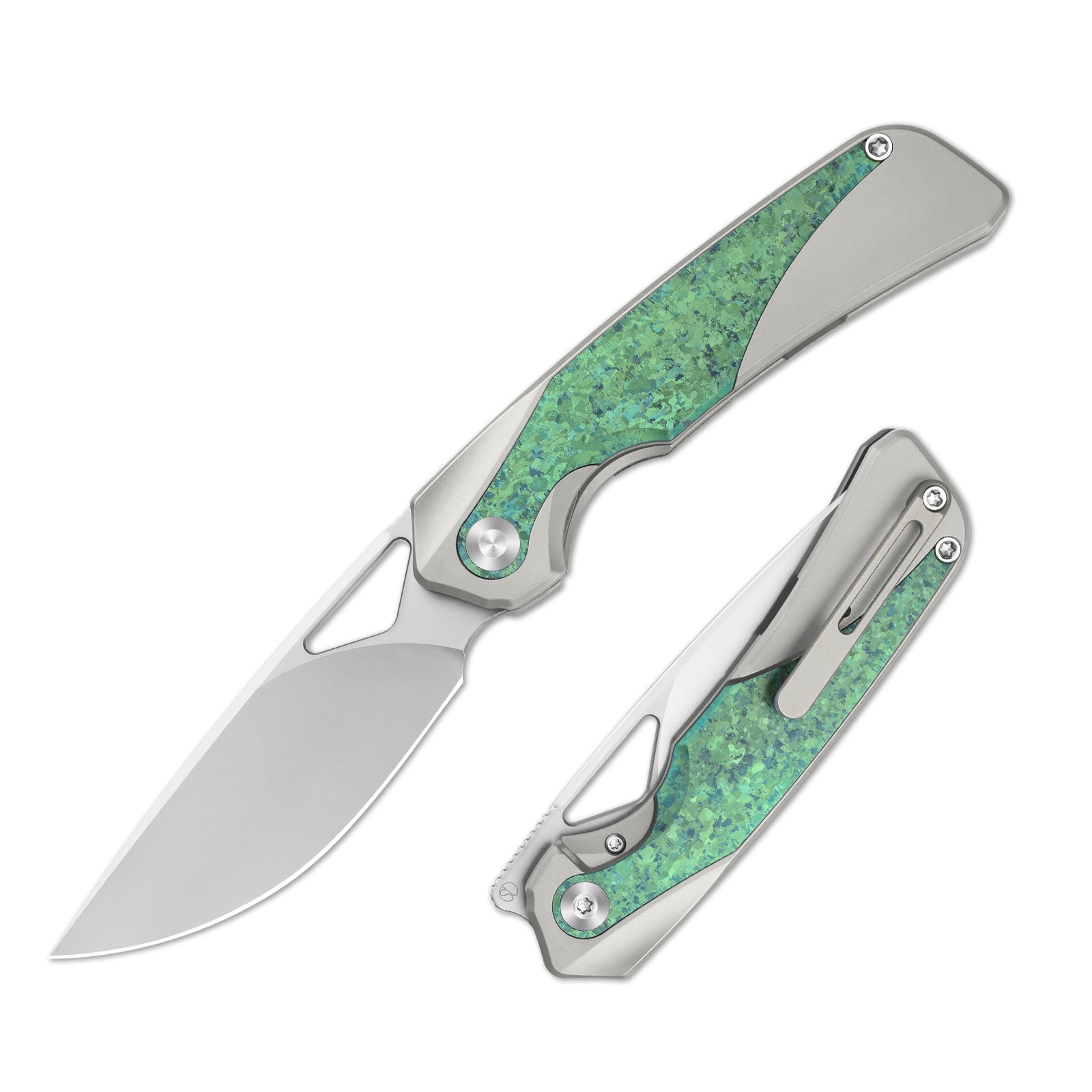 Topsail | M390 | Titanium & Crystallized Titanium | Front Flipper | KizerB™ 3735A4