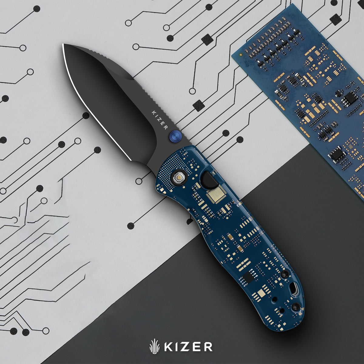 Drop Bear® PCB | Kizer Button Liner Lock™ | CPM Cruwear | Resin & PCB | Black PVD Coating | KizerB™ 3619BDA7