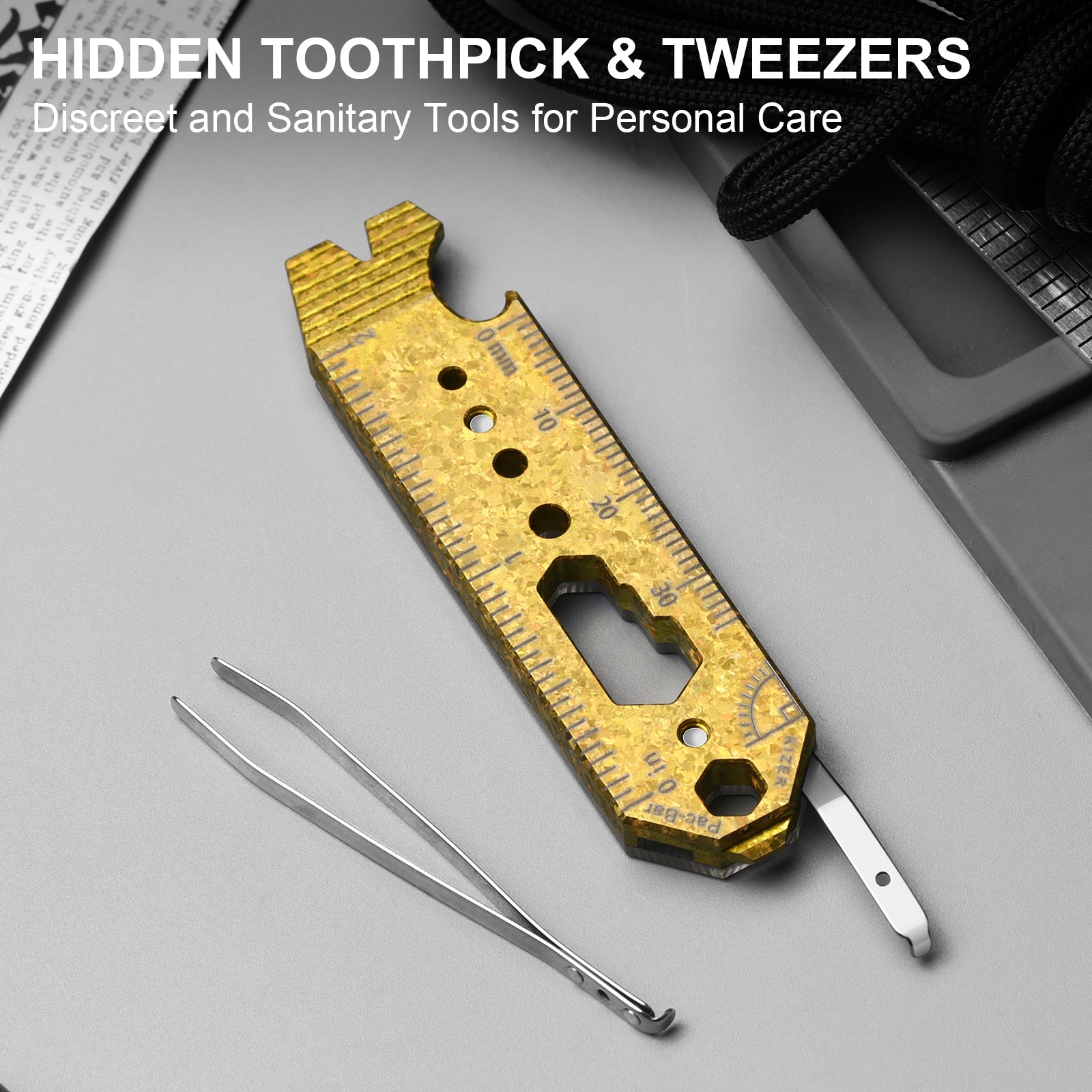 Kizer Crystallized Titanium & Acrylic EDC Multi-Functional Tools Yellow Pac-Bar