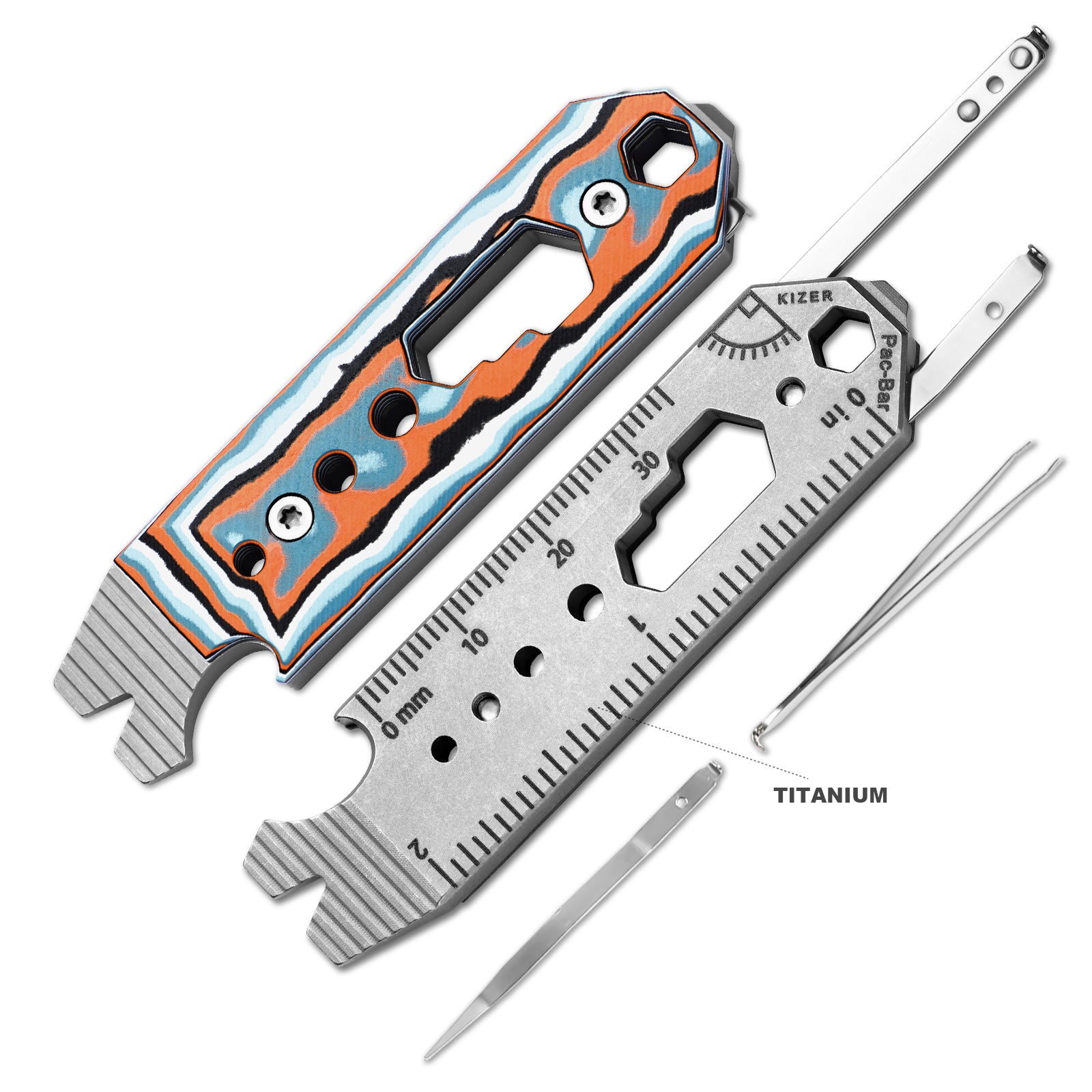 Kizer Titanium EDC Multi-Functional Red & Green Tools Pac-Bar