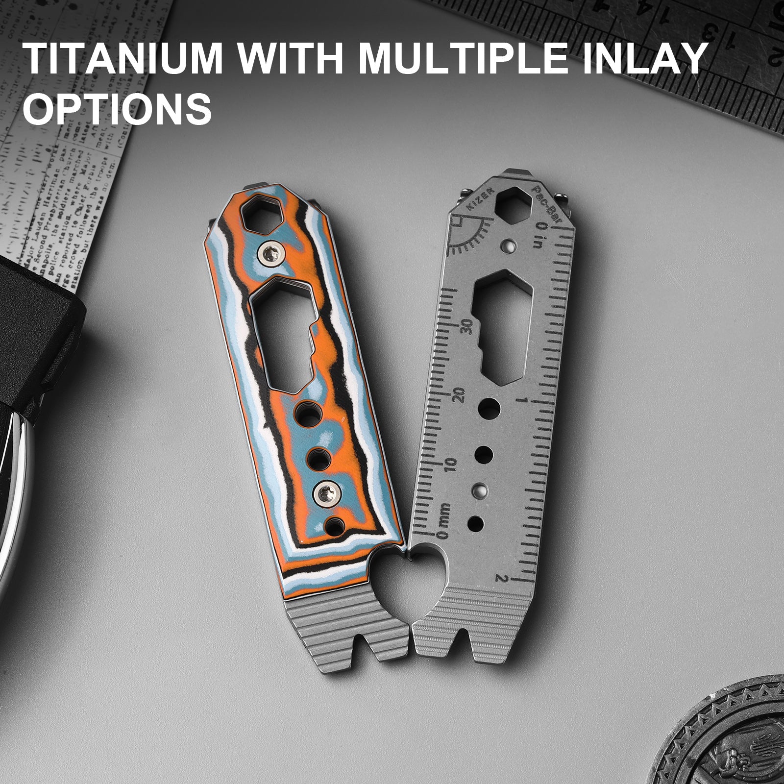 Kizer Titanium EDC Multi-Functional Black & Brown & Blue Tools Pac-Bar
