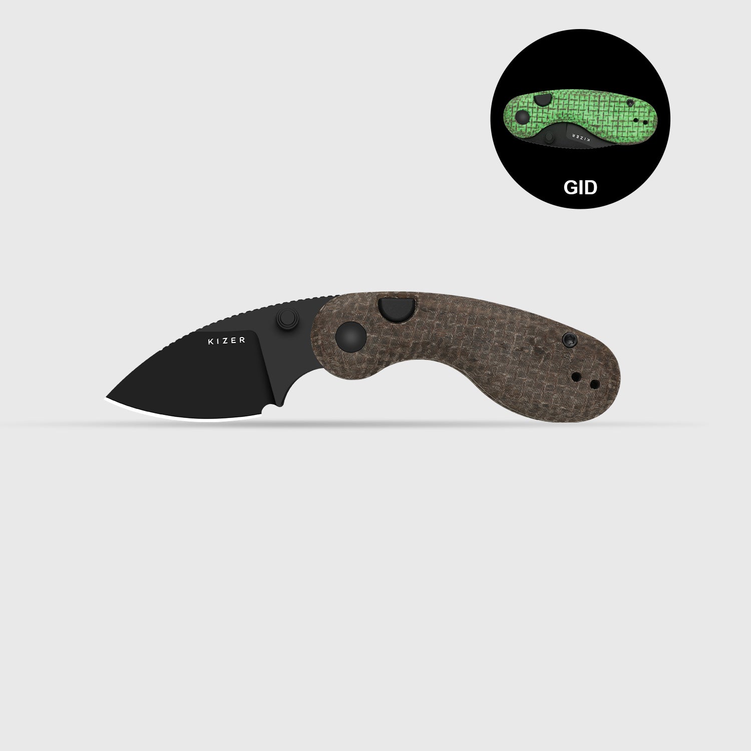 Microbe™ | GID Canvas Micarta Handle | Kizer Button Liner Lock™ | 14C28N |  KizerV™ 2742A10