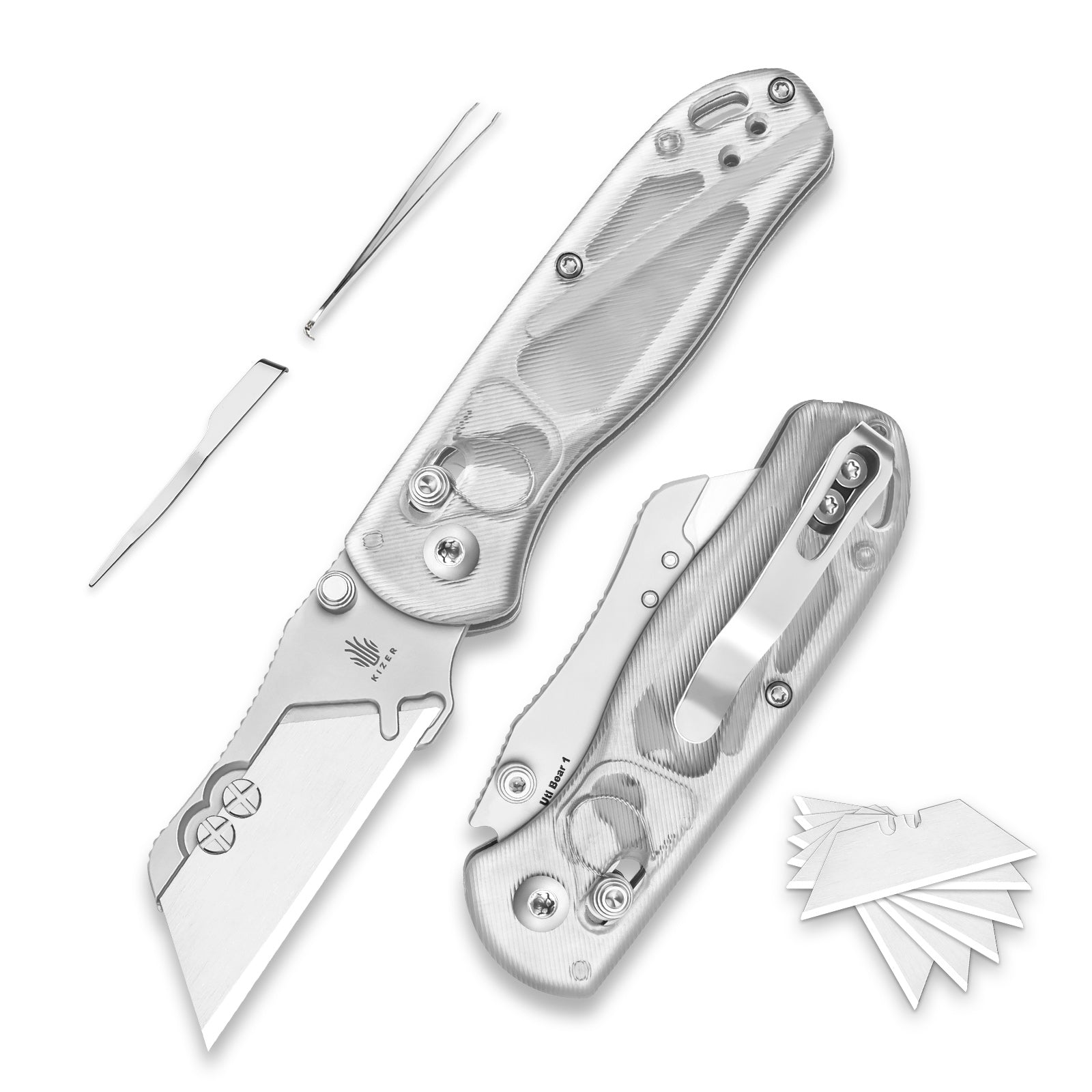 Drop Bear® Utility | Kizer Clutch Lock™ | Uti BEAR 1 | SK5 & 50Cr15MoV | Acrylic | KizerV™ 3619JA5