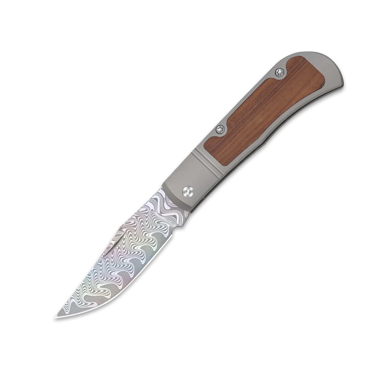 Trestle | Rainbow Damascus | Acid.washed | Titanium & Mkuruti Wood | KizerV™ 3761A3