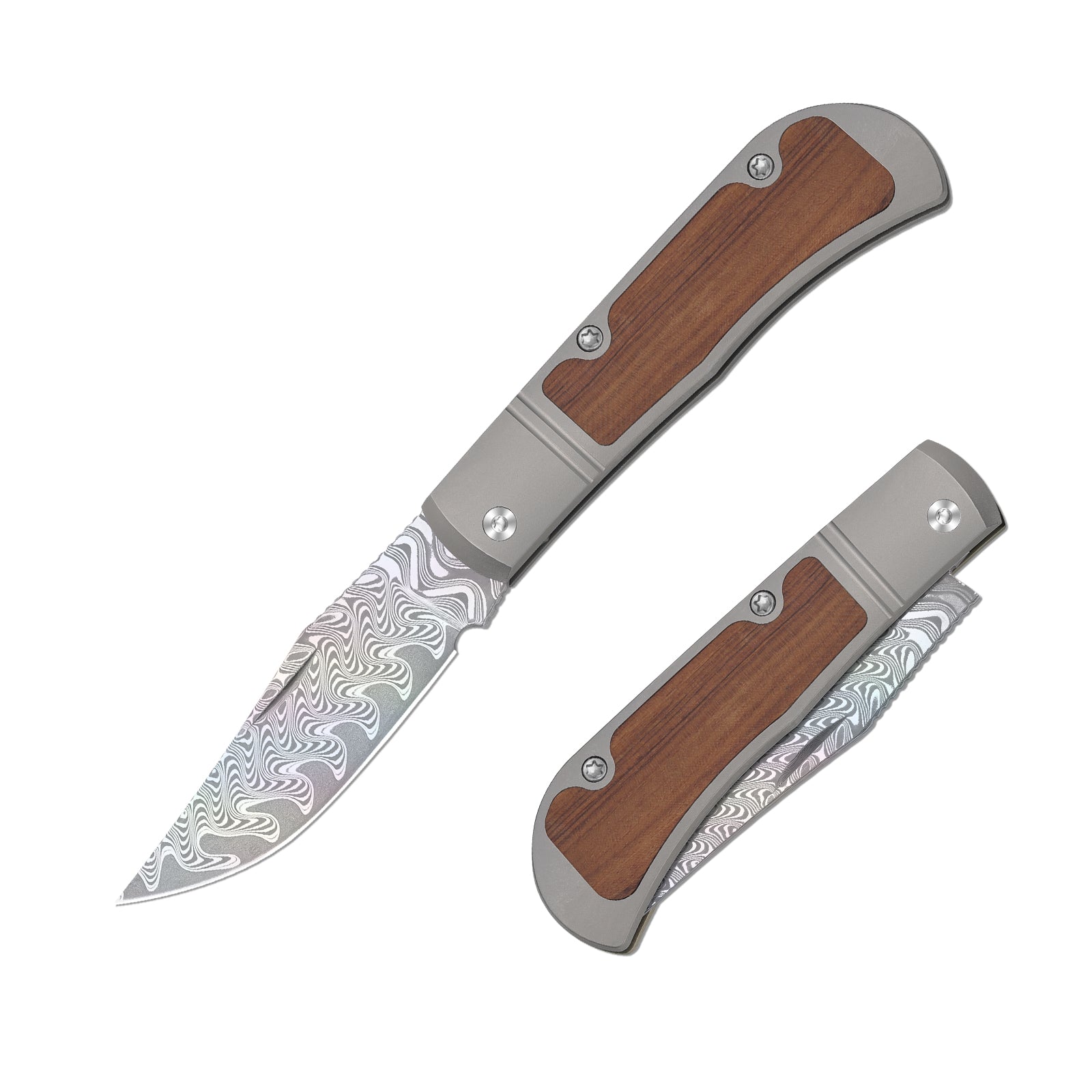 Trestle | Rainbow Damascus | Acid.washed | Titanium & Mkuruti Wood | KizerV™ 3761A3