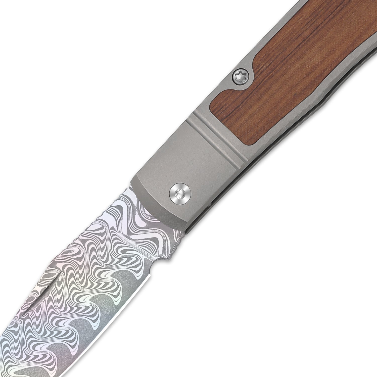 Trestle | Rainbow Damascus | Acid.washed | Titanium & Mkuruti Wood | KizerV™ 3761A3