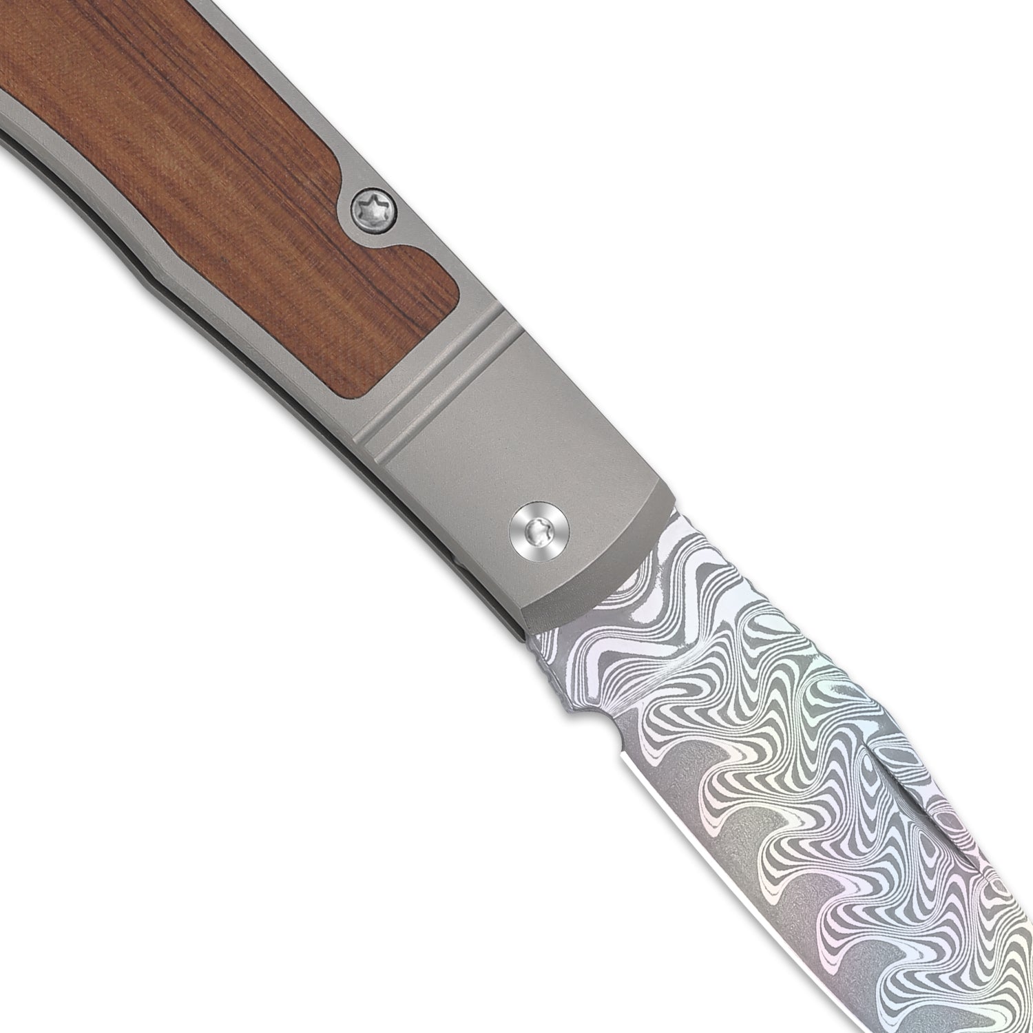 Trestle | Rainbow Damascus | Acid.washed | Titanium & Mkuruti Wood | KizerV™ 3761A3