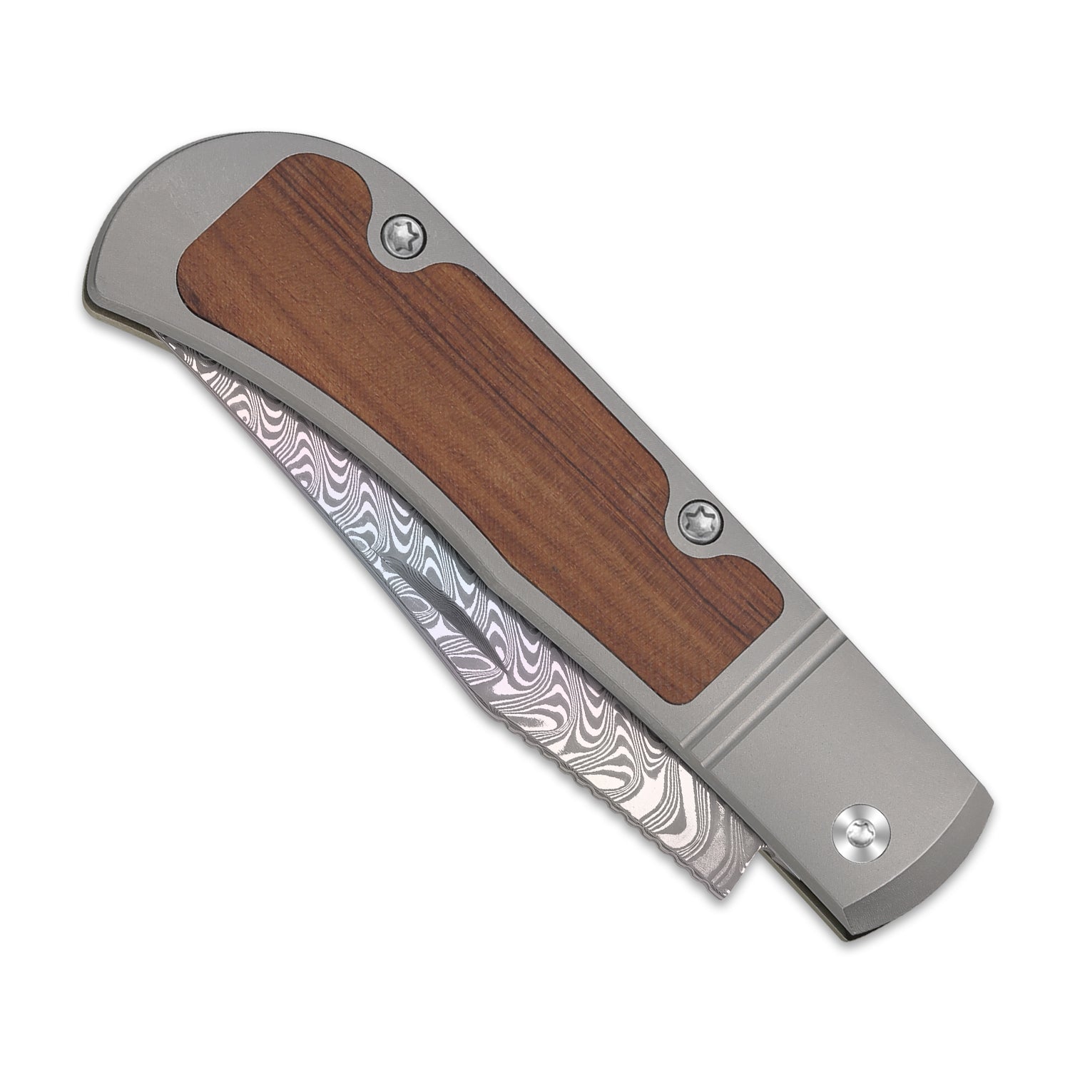 Trestle | Rainbow Damascus | Acid.washed | Titanium & Mkuruti Wood | KizerV™ 3761A3