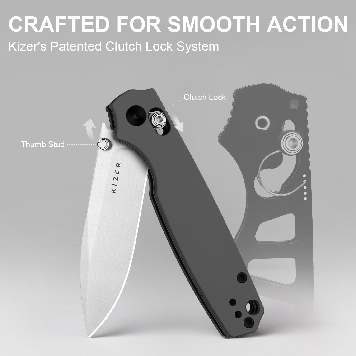 Pokiman CD | Kizer Clutch Lock™ | Drop Point | Four-Finger Full Grip | Aluminum | KizerV™ 3789A2