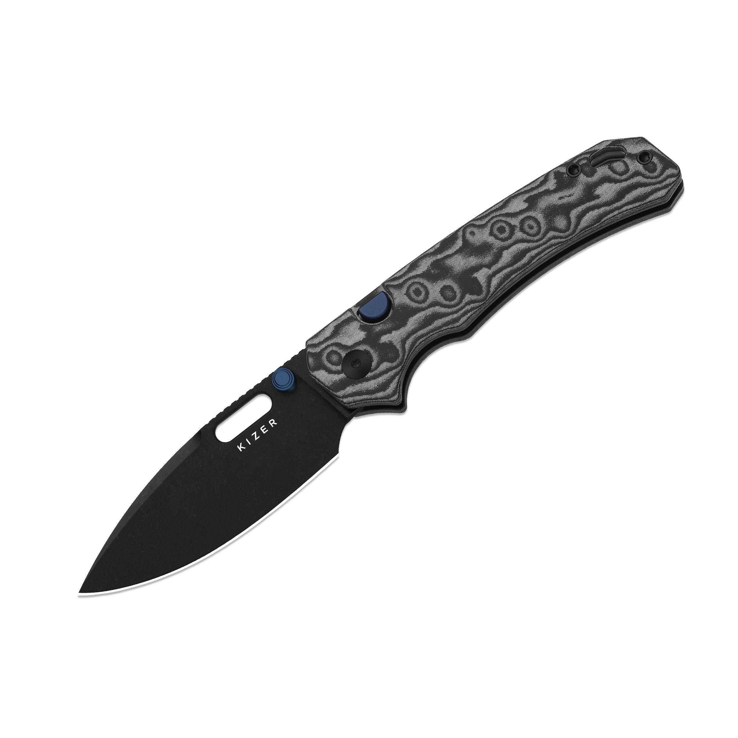Outposter | Kizer Button Liner Lock™ | Vortex Pattern Micarta  | Nitro-V + PVD Coating & Stonewashed | KizerV™ 3802BDA2