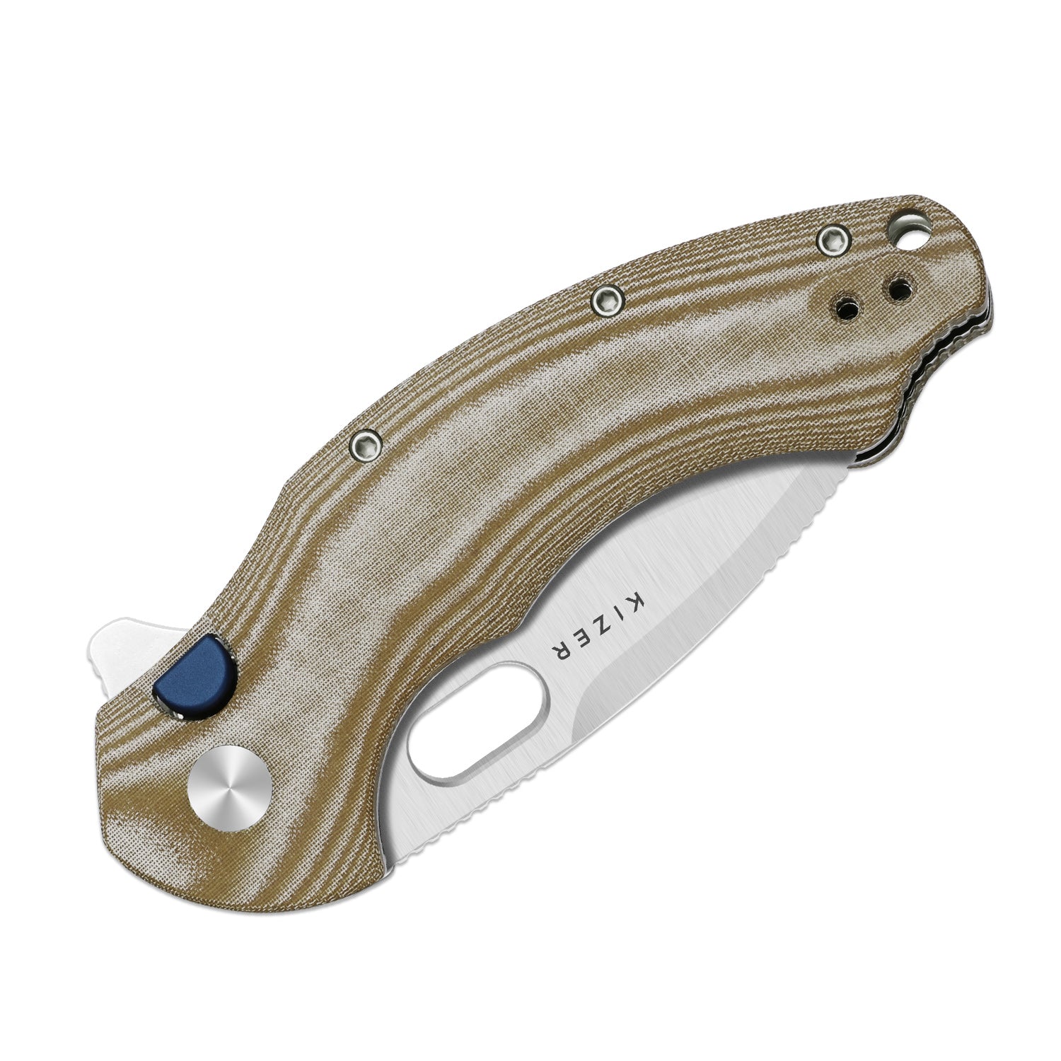 Roach XL | Kizer Button Liner Lock™ | 14C28N | Norplex UltreX™ Micarta | KizerV™ 4477BDA1