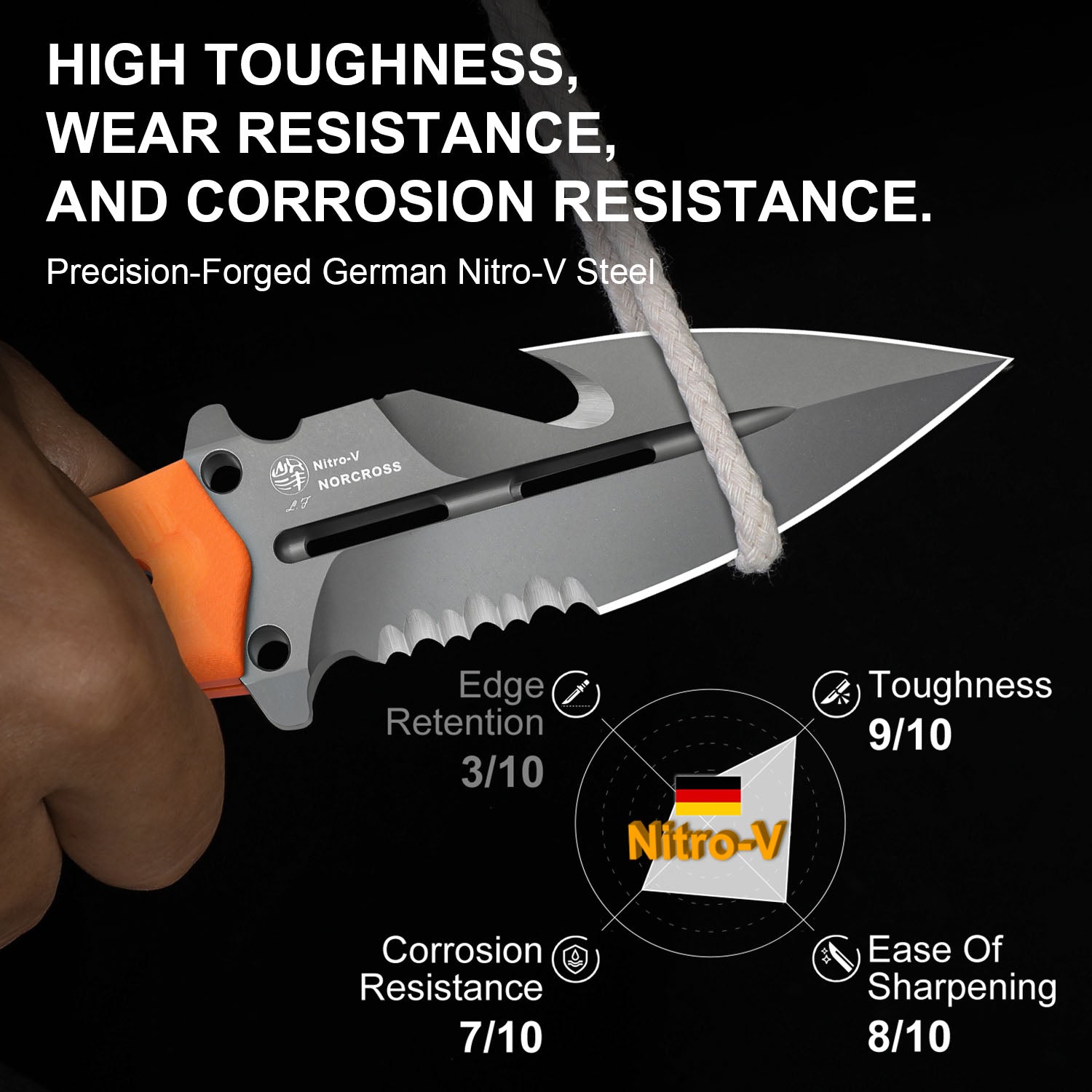 Norcross | Nitro-V | Orange G10 | Double Edged | KizerV™ FB01A5