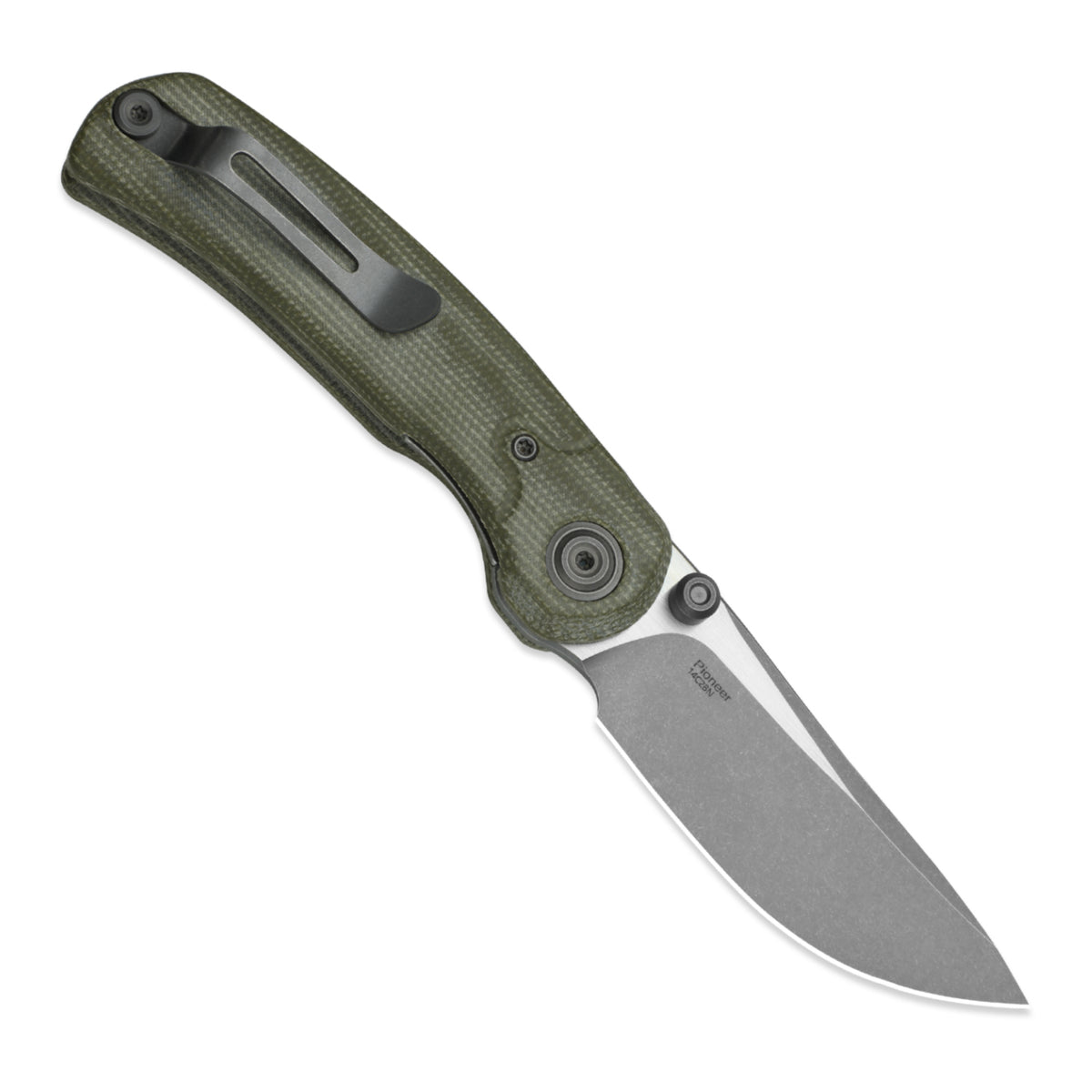 PIONEER | 14C28N | Micarta | Gray PVD Coating & Stonewashed & Flat Brushed | KizerV™ FK03M4