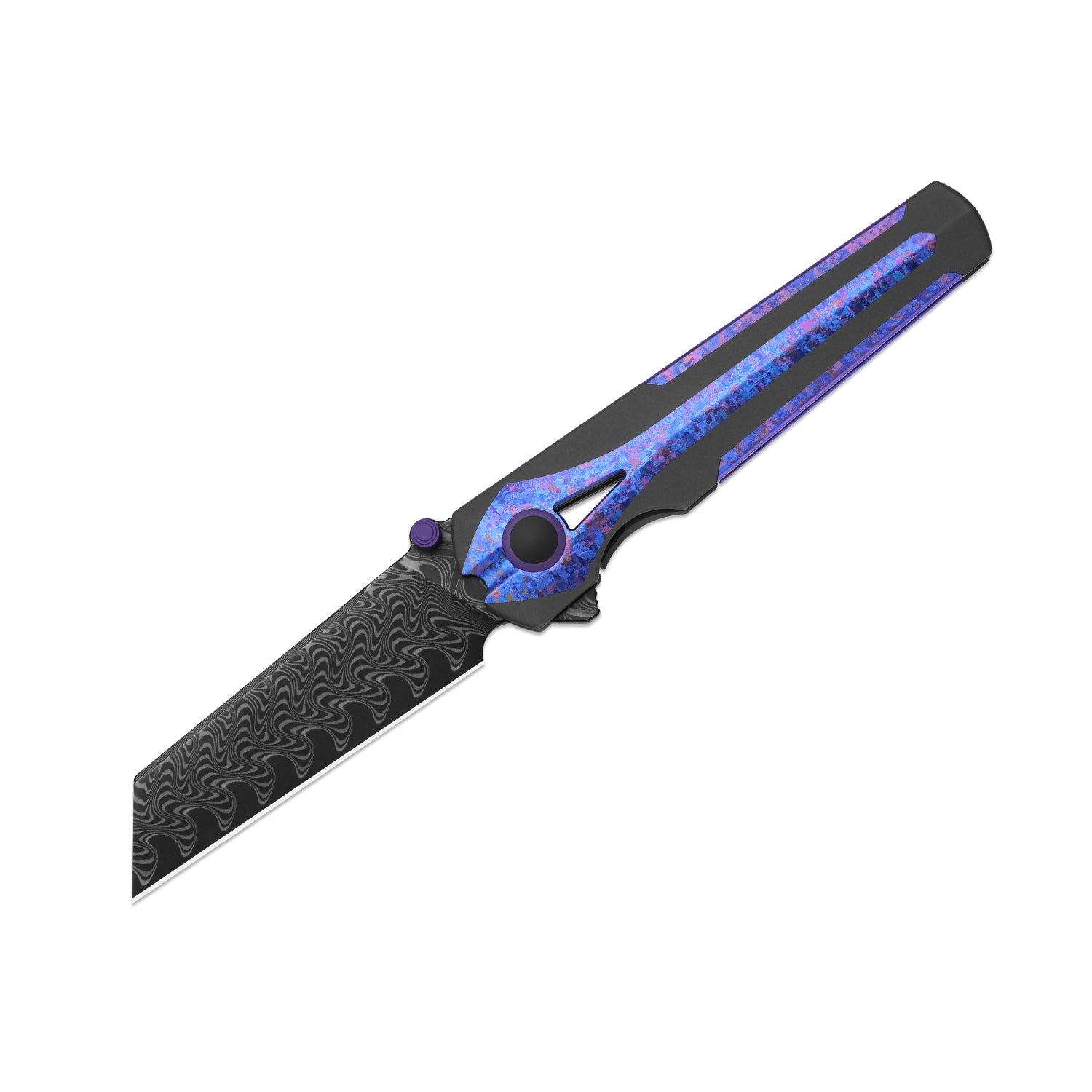 Staff | Frame Lock | Damascus | Titanium & Crystallized Titanium | Acid-Washed Finish |  KizerB™ 3795A1