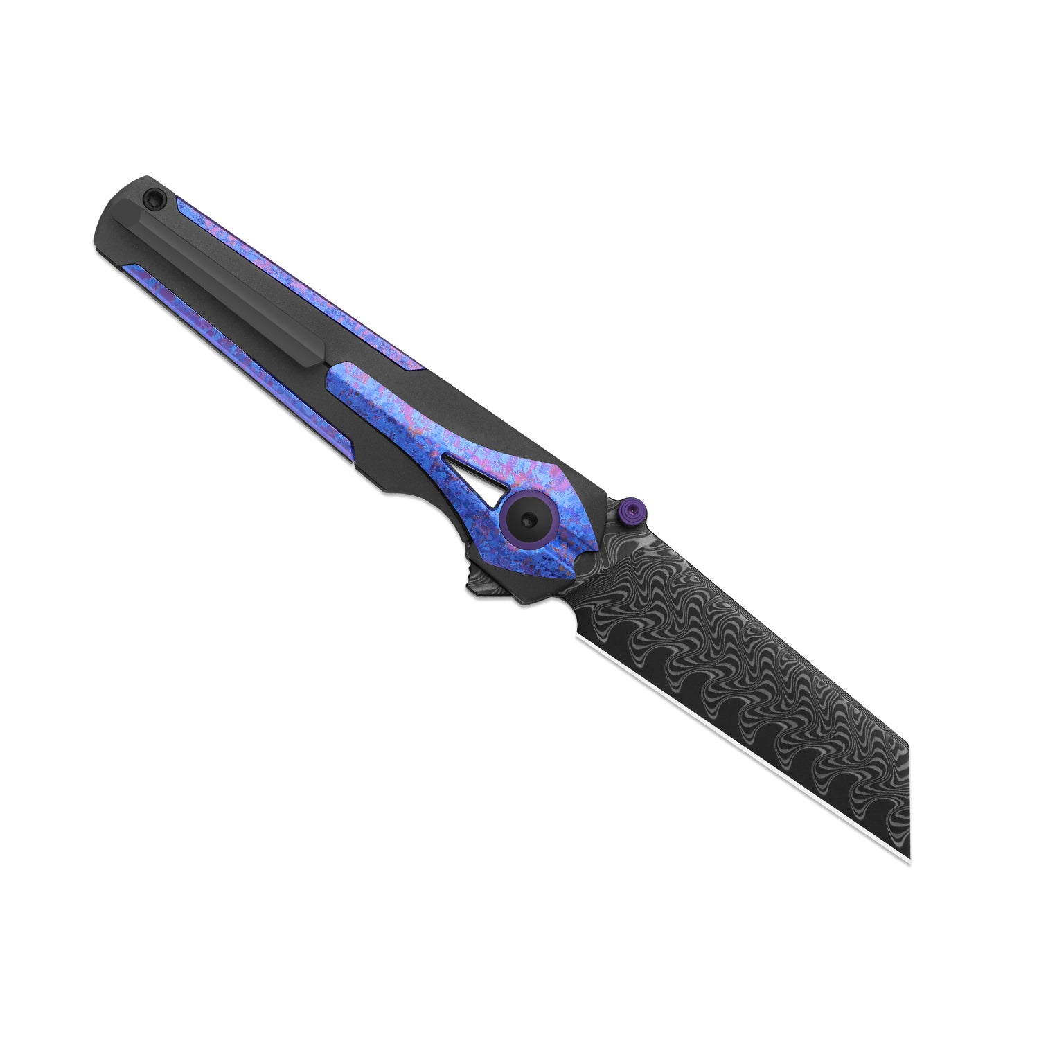 Staff | Frame Lock | Damascus | Titanium & Crystallized Titanium | Acid-Washed Finish |  KizerB™ 3795A1