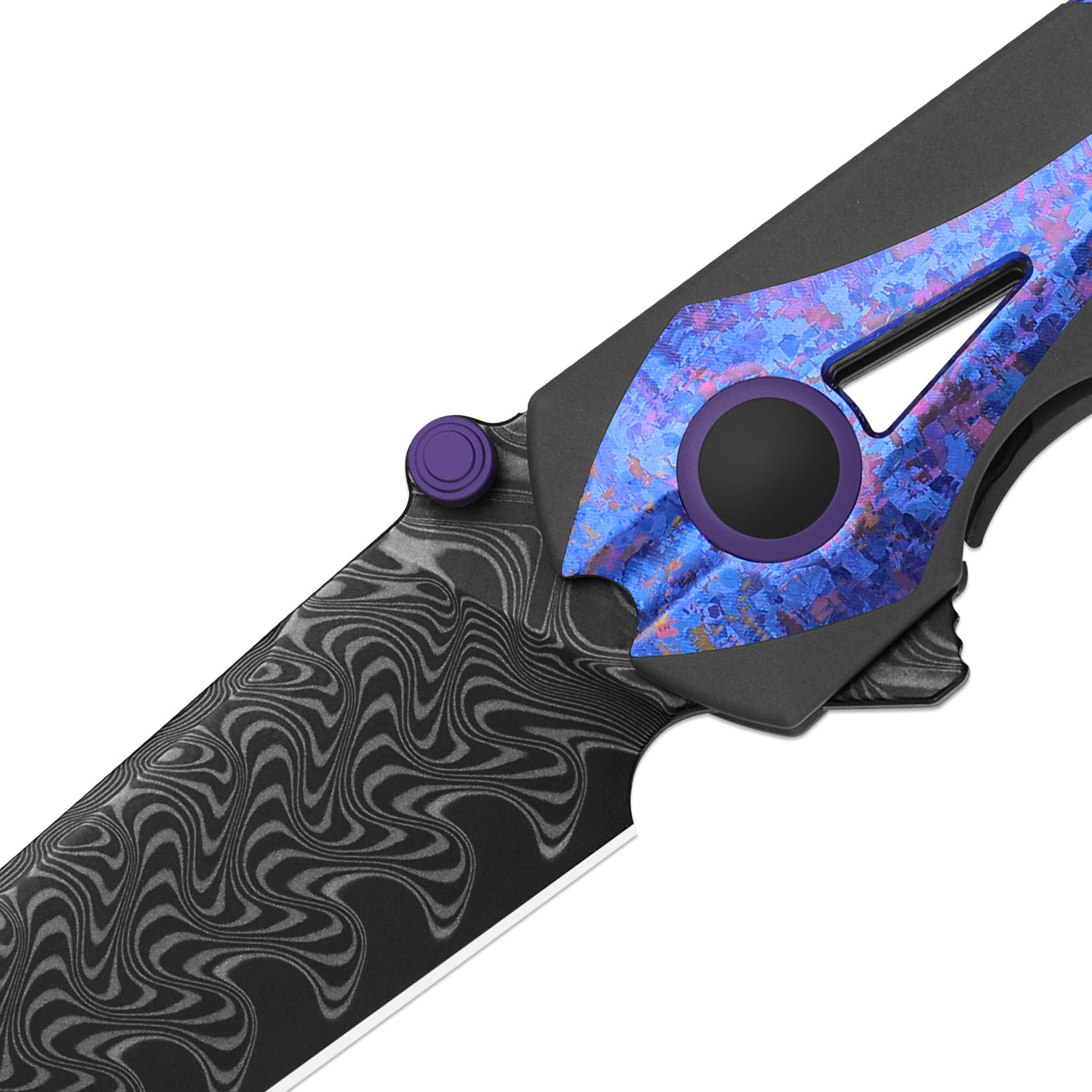 Staff | Frame Lock | Damascus | Titanium & Crystallized Titanium | Acid-Washed Finish |  KizerB™ 3795A1