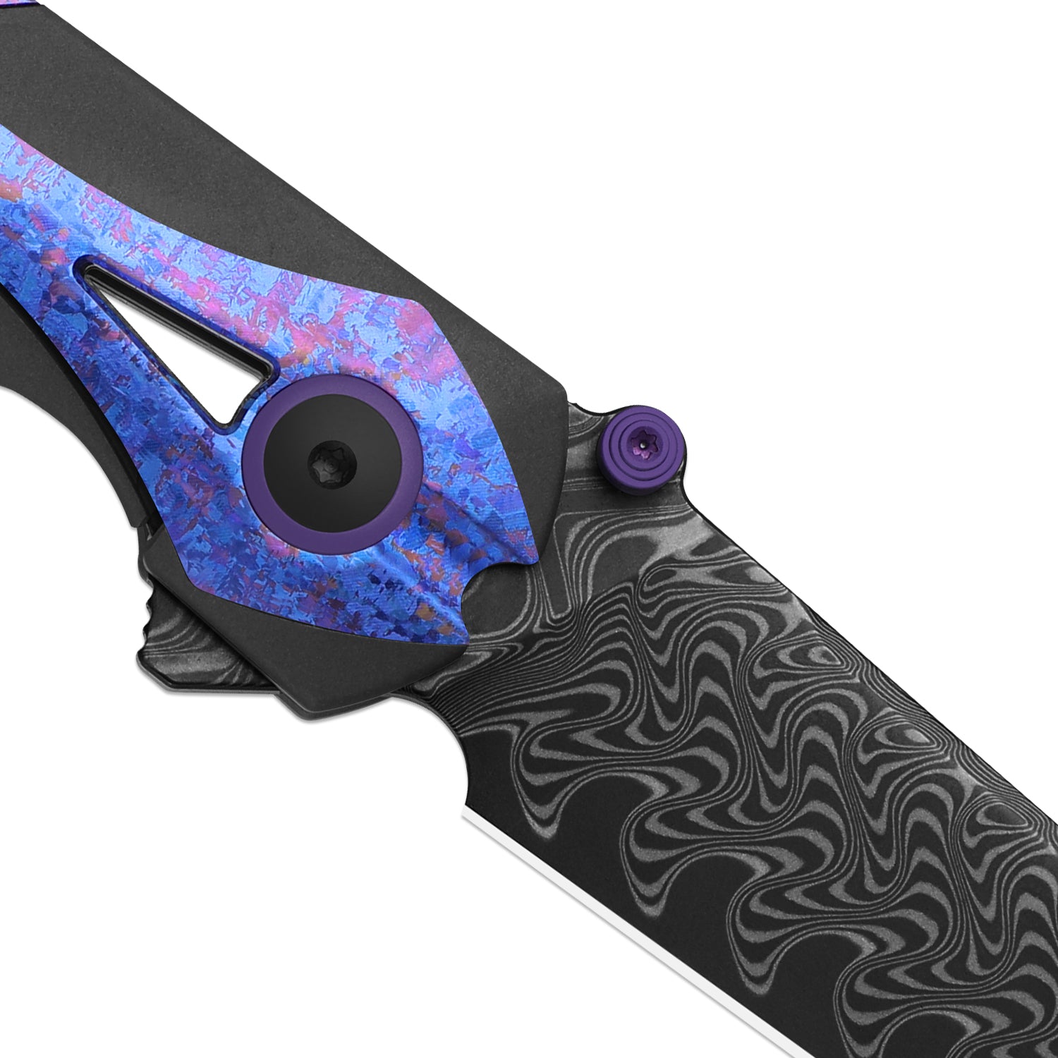 Staff | Frame Lock | Damascus | Titanium & Crystallized Titanium | Acid-Washed Finish |  KizerB™ 3795A1