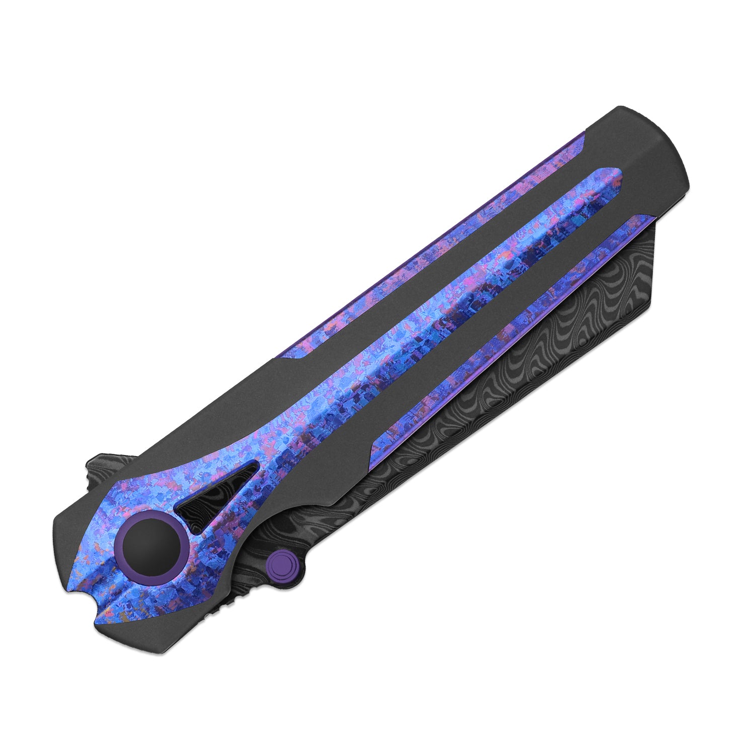 Staff | Frame Lock | Damascus | Titanium & Crystallized Titanium | Acid-Washed Finish |  KizerB™ 3795A1