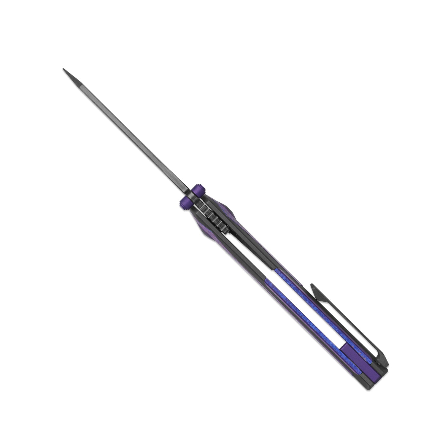 Staff | Frame Lock | Damascus | Titanium & Crystallized Titanium | Acid-Washed Finish |  KizerB™ 3795A1