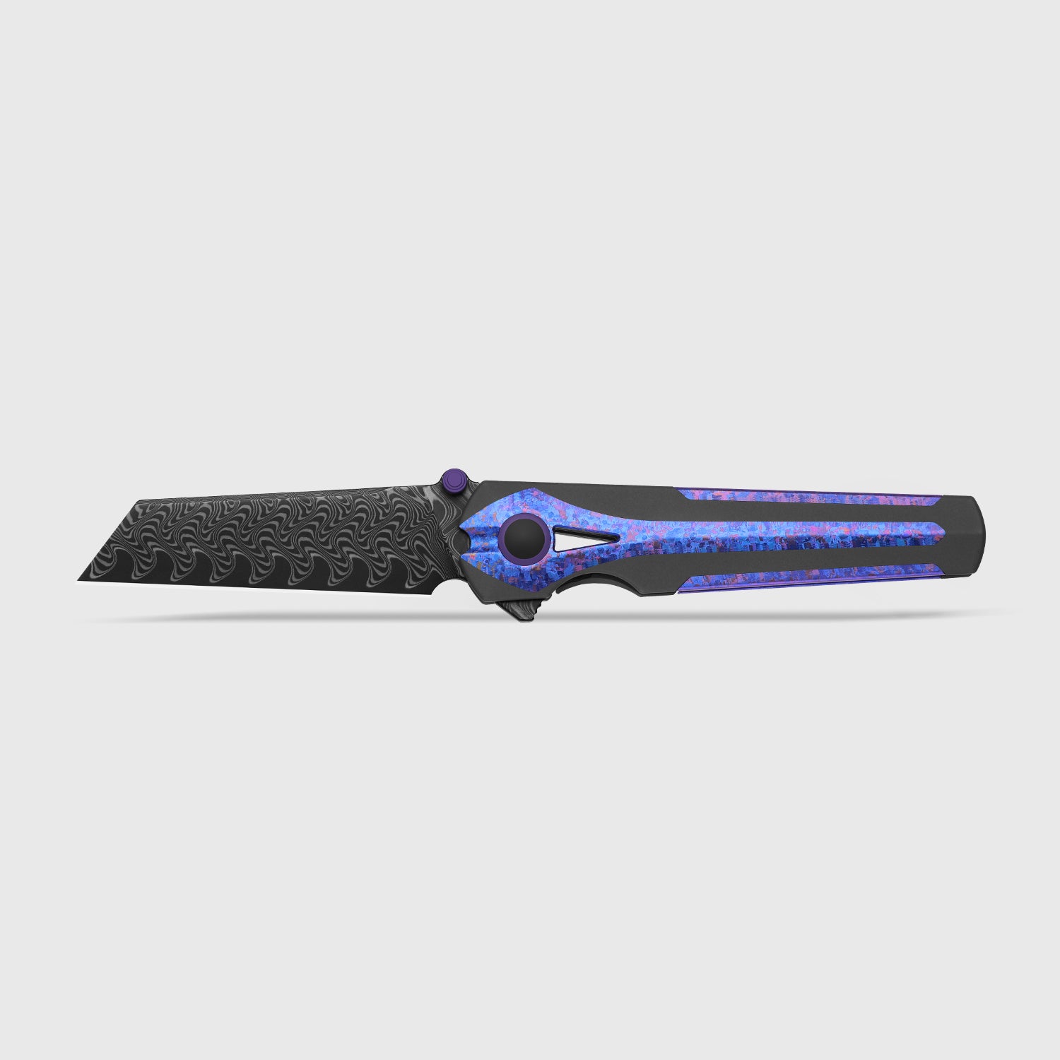 Staff | Frame Lock | Damascus | Titanium & Crystallized Titanium | Acid-Washed Finish |  KizerB™ 3795A1