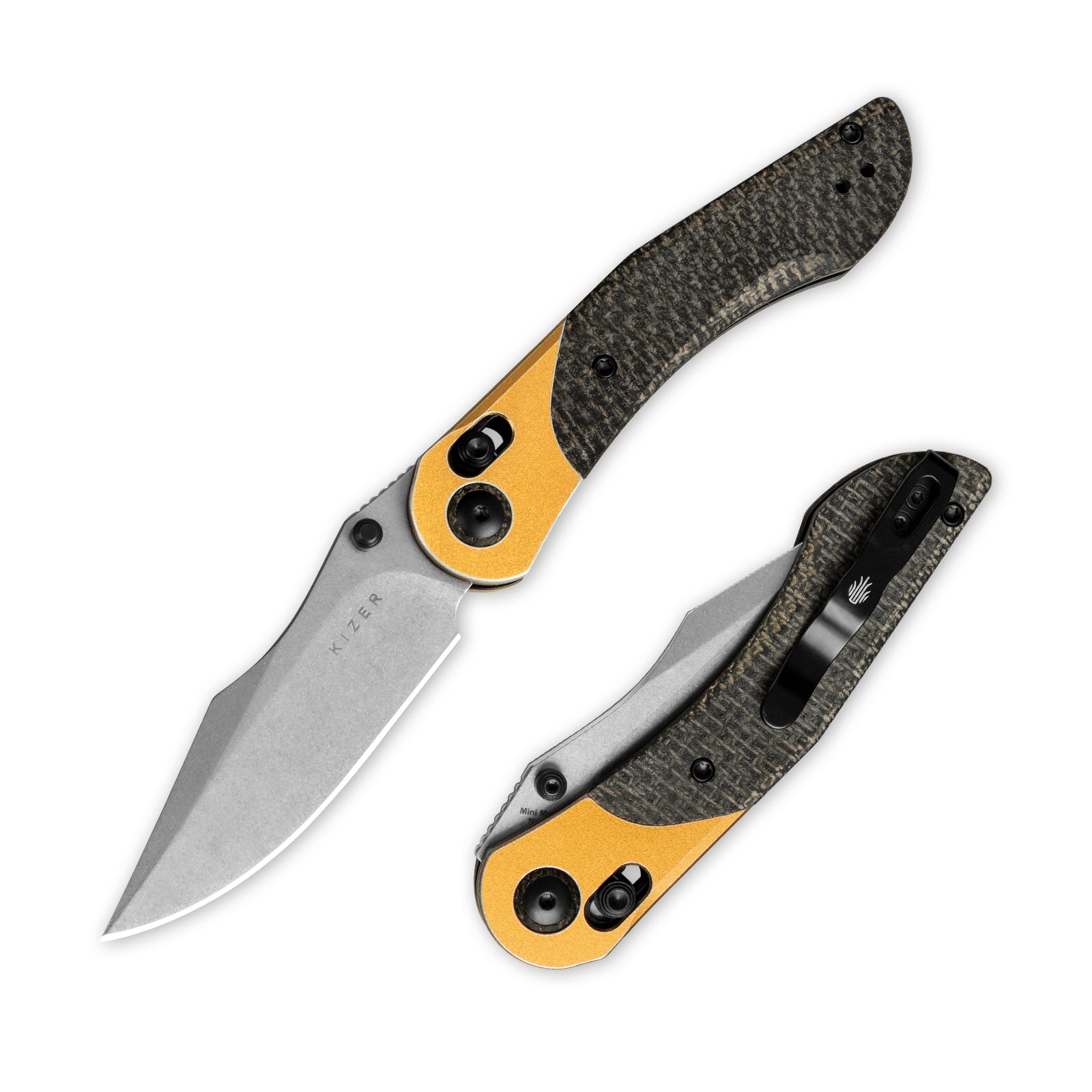 Mini Mystic | Nitro-V | Aluminum+Burlap Micarta | KizerV™ 3636A2